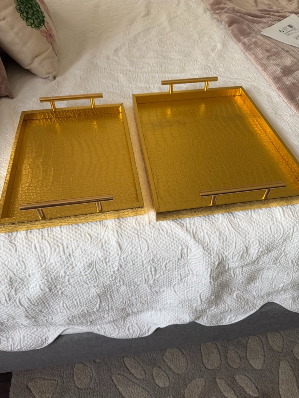 Gold Decorative Serving Trays with Handles - Home  set of 2
